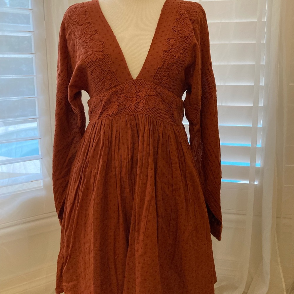 Boho style mini backless dress in rust